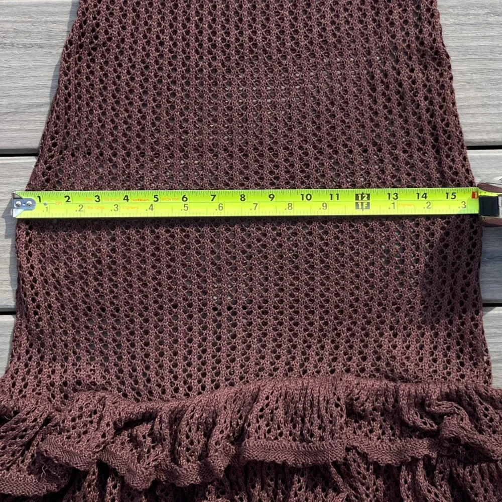 Brown Fishnet; Slip On; Swim Cover Dress; Spaghetti Straps; Ruffled Bottom; L - Picture 7 of 10